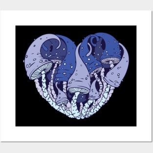 Psychedelic Blue Mushroom Heart Posters and Art